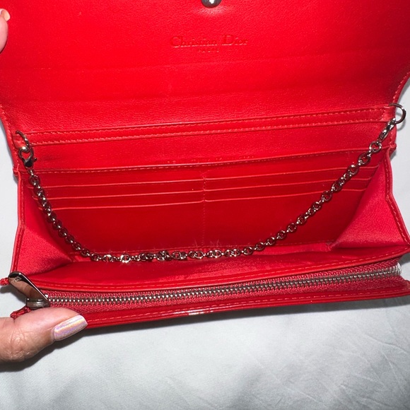 DIOR PURSE TROTTER CHAIN WALLET PATENT LEATHER Red - Picture 10 of 13